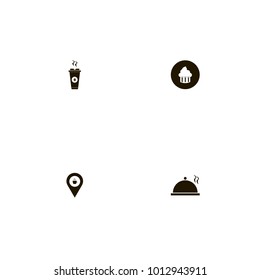 icon set Restaurant with location, cake, bean and drink