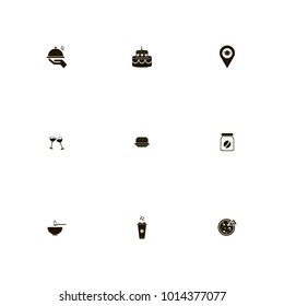 icon set Restaurant with location, coffee, hot and tasty
