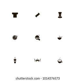 icon set Restaurant with pizza, cook, tasty and drink