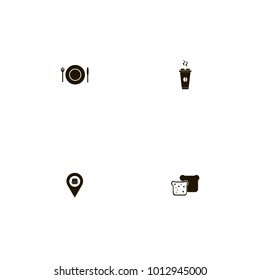 icon set Restaurant with plate, bread, location and drink