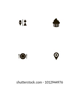 icon set Restaurant with plate, location, fastfood location and cupcake