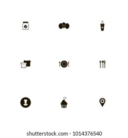 icon set Restaurant with spoon, coffee, bean and plate