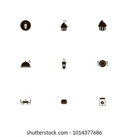 icon set Restaurant with supper, cupcake, drink and fastfood
