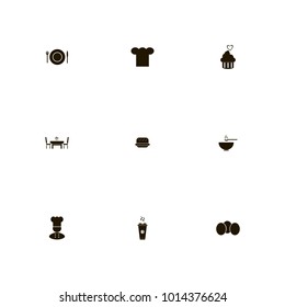 icon set Restaurant with table and chairs, supper, tasty and fastfood
