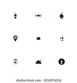 icon set Restaurant with tasty, bottle, drink and food location