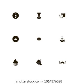 icon set Restaurant with tea, bakery, chef and cook