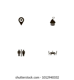 icon set Restaurant with wc, evening meal, cake and location