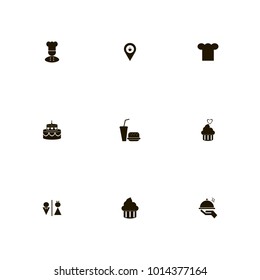 icon set Restaurant with wedding, hat, dish on hand and cake
