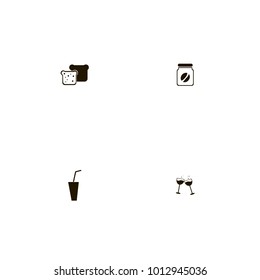icon set Restaurant with wine glasses, bean, bread and jar
