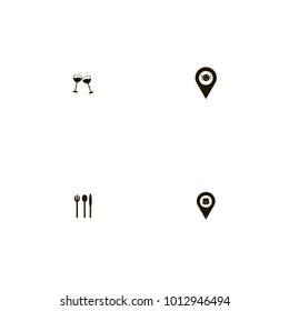 icon set Restaurant with wine glasses, drink, knife and fast food location