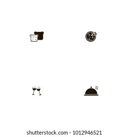 icon set Restaurant with wine glasses, wine, bread and fast food