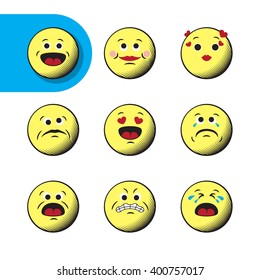 Icon Set von Retro-Emoticons. Moderne minimalistische Design-Elemente von Emoji auf weißem Hintergrund. Vektorgrafik Emoji.