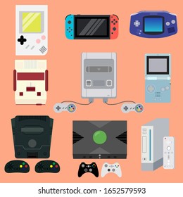 Icon set of retro home video games and portable games vector