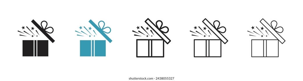 Icon Set of Revealed Mystery Boxes. Vector Art for Opened Gift Boxes.