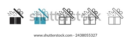 Icon Set of Revealed Mystery Boxes. Vector Art for Opened Gift Boxes.