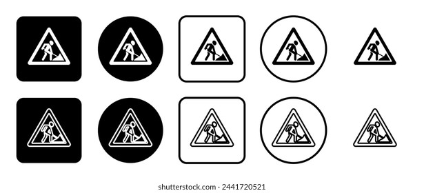 Conjunto de iconos de la señal de trabajo de carretera. Relleno, contorno, conjunto de iconos en blanco y negro, estilo plano.  Ilustración vectorial sobre fondo blanco