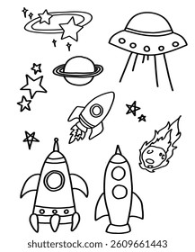 Icon set of rocket space