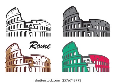 icon set of Roman Colosseum building isolated on white background