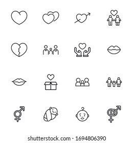 Icon set of romance. Editable vector pictograms isolated on a white background. Trendy outline symbols for mobile apps and website design. Premium pack of icons in trendy line style.