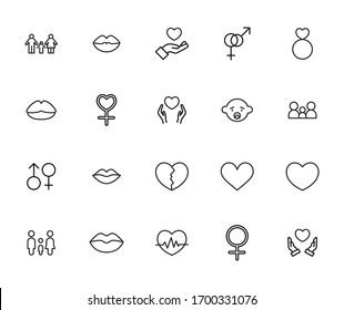 Icon set of romance. Editable vector pictograms isolated on a white background. Trendy outline symbols for mobile apps and website design. Premium pack of icons in trendy line style.