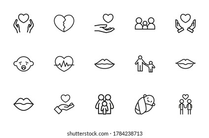 Icon set of romance. Editable vector pictograms isolated on a white background. Trendy outline symbols for mobile apps and website design. Premium pack of icons in trendy line style.