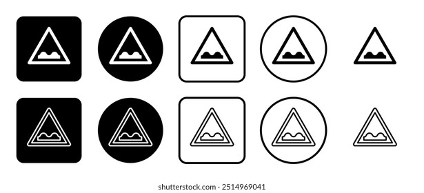 Icon set of rough road sign. Filled, outline, black and white icons set, flat style.  Vector illustration on white background