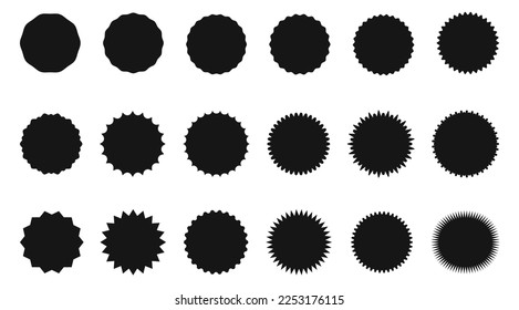 Icon set of round labels or stickers isolated. Starburst style icon symbol. Vector illustration.