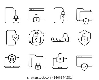 icon set Safety, security, protection thin line icons. For marketing design of websites, logos, apps, templates, UI, etc. Vector illustration. eps 10