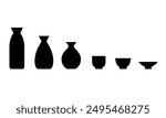 Icon set of sake drinking vessels such as sake bottle and sake cup