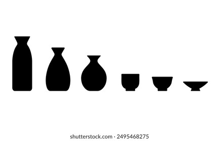 Icon set of sake drinking vessels such as sake bottle and sake cup