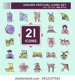 Icon Set Sakura Festival. related to Japan symbol. MBE style. simple design editable. simple illustration
