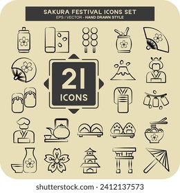 Icon Set Sakura Festival. related to Japan symbol. hand drawn style. simple design editable. simple illustration