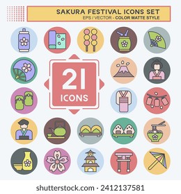 Icon Set Sakura Festival. related to Japan symbol. color mate style. simple design editable. simple illustration