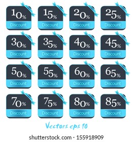 Icon set sale labels on blue white background, vector illustration