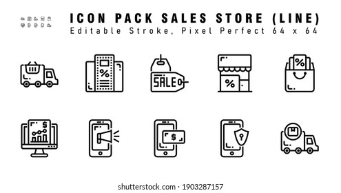 Juego de iconos de iconos de línea de vectores de almacén de ventas. Contiene Iconos como Cupón, Descuento de la Tienda, Promoción, etc. 64x64 Pixel Perfecto