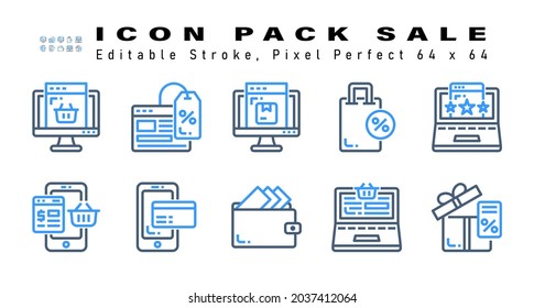 Icon Set of Sale Two Color Icons. Contains such Icons as Rating, Online Shop, Online Payment, Wallet etc. Editable Stroke. 64 x 64 Pixel Perfect