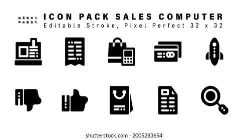 Icon Set of Sales Computer Glyph Icons. Contains such Icons as  Rocket, Dislike, Like, E Commerce etc. Editable Stroke. 32 x 32 Pixel Perfect