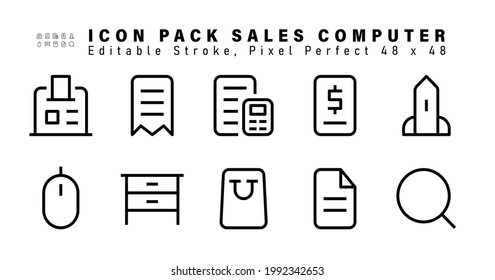 Icon Set of Sales Computer Line Icons. Contains such Icons as Rocket, Mouse, Furniture, E Commerce etc. Editable Stroke. 48x48 Pixel Perfect