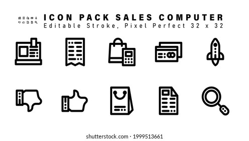 Conjunto de iconos de iconos de línea de equipo de ventas. Contiene Iconos como Rocket, Dislike, Like, E Commerce etc. Editable Stroke. 32 x 32 Pixel Perfecto
