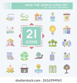 Icon Set Save the World. related to Education symbol. flat style. editable