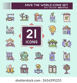 Icon Set Save the World. related to Education symbol. MBE style. editable