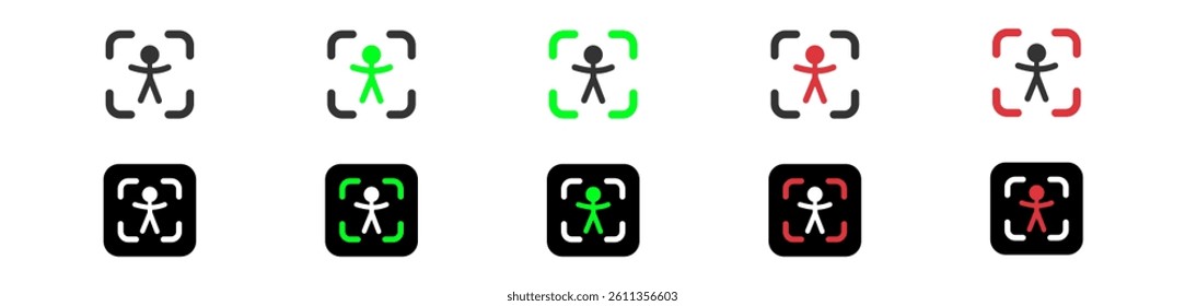 Icon set scan human. Sign focus person on white background. Tracking Body symbol. Target human icon in vector design