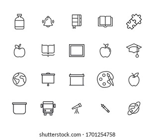 Icon set of school. Editable vector pictograms isolated on a white background. Trendy outline symbols for mobile apps and website design. Premium pack of icons in trendy line style.