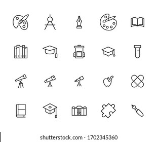 Icon set of school. Editable vector pictograms isolated on a white background. Trendy outline symbols for mobile apps and website design. Premium pack of icons in trendy line style.