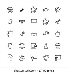 Icon set of school. Editable vector pictograms isolated on a white background. Trendy outline symbols for mobile apps and website design. Premium pack of icons in trendy line style.