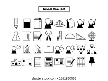 Symbolsatz für Schule, Bildung, Schreibwaren