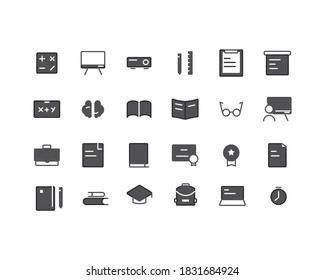Icon set set school and education for your website or mobile app in glypstyle