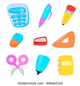 Icon set school supplies on white background. Vector illustration