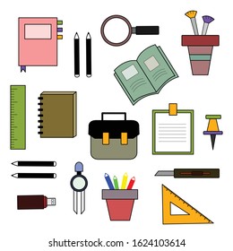 Icon set. School supplies vector image