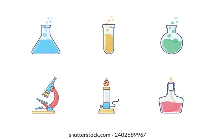 Icon set of science equipment, colorful style flat design